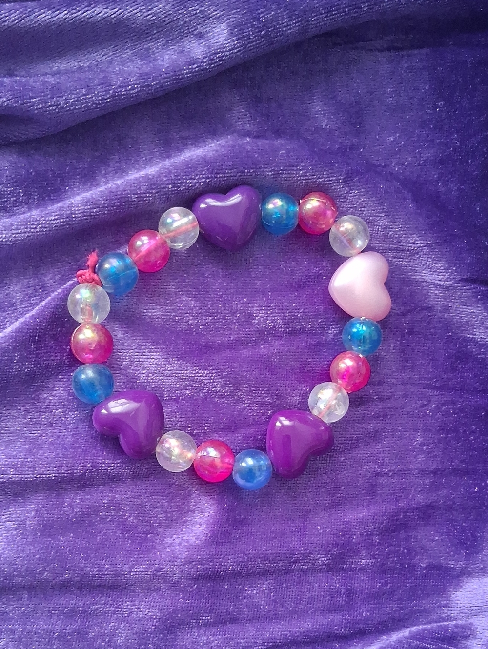 Heart Bead Stretch Bracelet - Purple & Pink